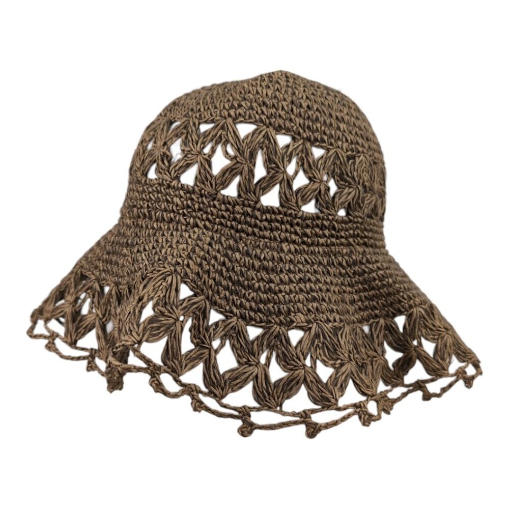 Jessica Crochet Paper Bucket Brown Hat OS Foldable